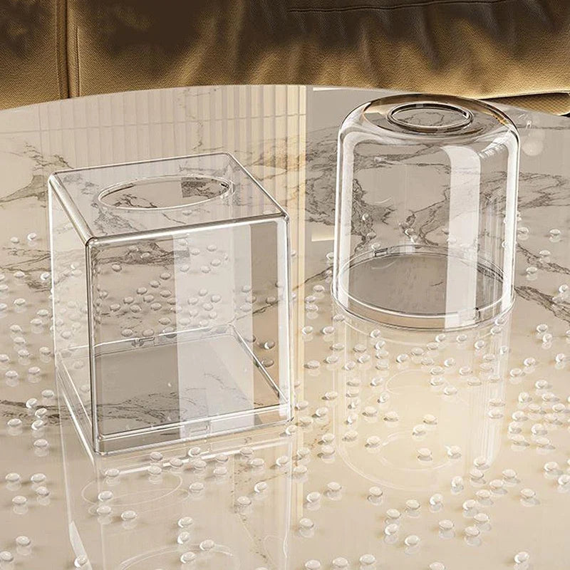 Transparent Round Acrylic Tissue Box | Desktop Napkin Holder Acrylic Tissue Box Qme