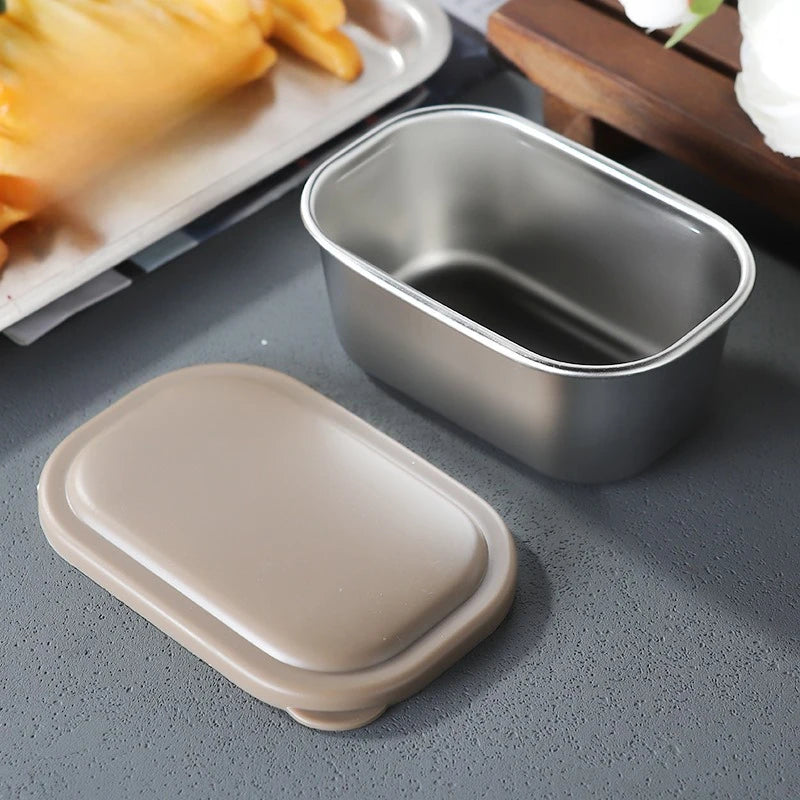 Leak-Proof 304 Stainless Steel Sauce Cup with Silicone Lid Condiment Container Qst Brown