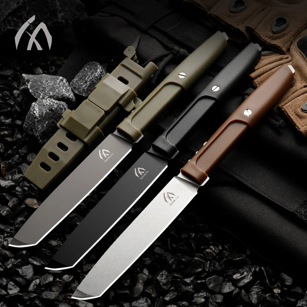 HUANGFU Fixed Blade Camping Knife – Stainless Steel with Sheath Fixed Blade Knife Qst