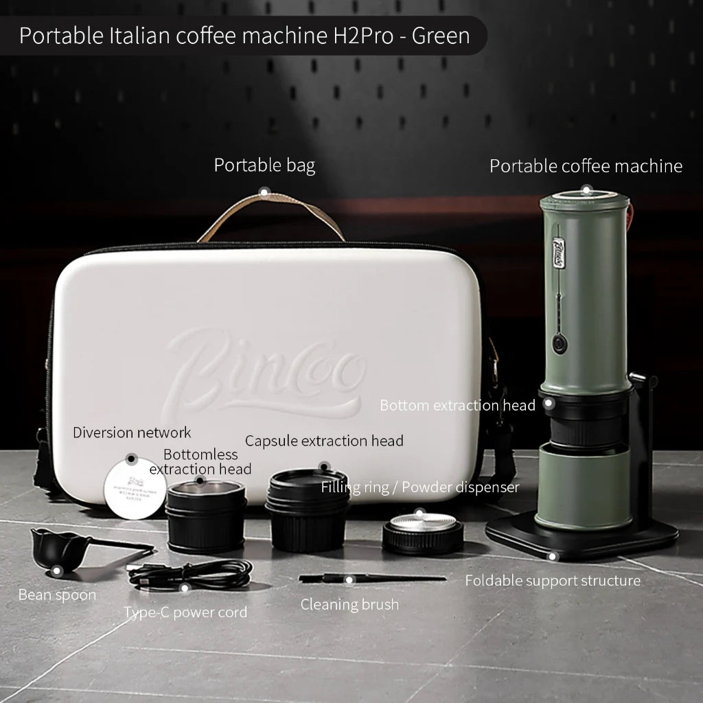 BINCOO H2Pro 3-in-1 Portable Capsule Espresso Coffee Machine Portable Espresso Machine Qst Green