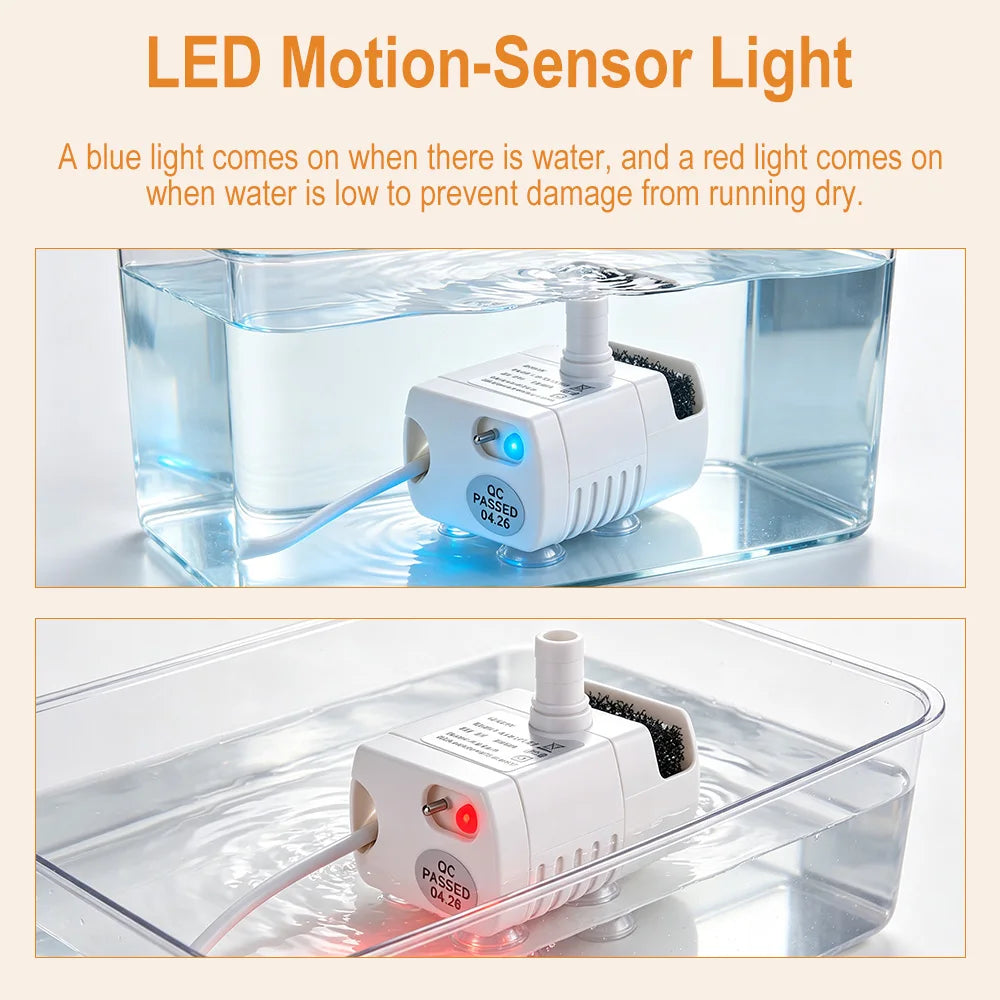 USB DC 5V Submersible Mini Pump – Pet Fountain LED Sensor Pet Fountain Pump Qst