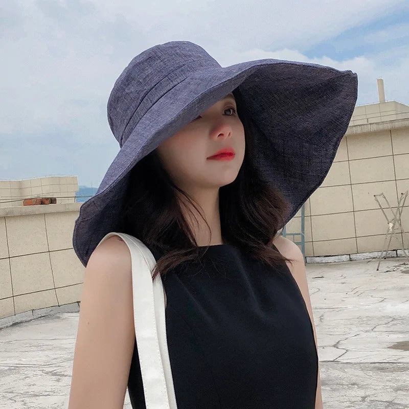 Women's Wide Brim Foldable Sun Hat – Packable Travel Bucket Hat Wide Brim Sun Hat Qme NV 55-60cm