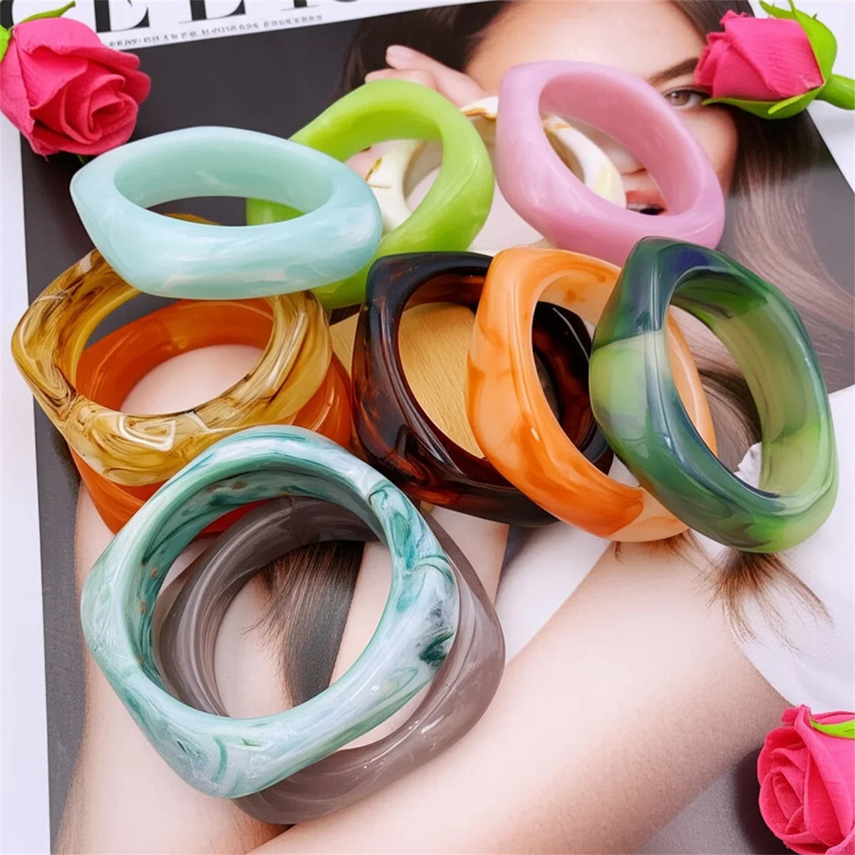 Clear Square Acrylic Resin Bracelet – Chunky Wide Bangle Acrylic Resin Bracelet Qme
