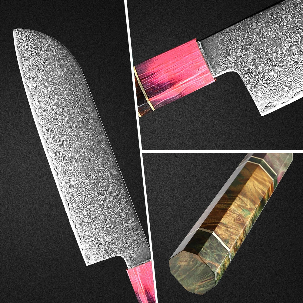 XITUO 7" Damascus Steel Santoku Knife – Octagonal Handle Santoku Knife Qst