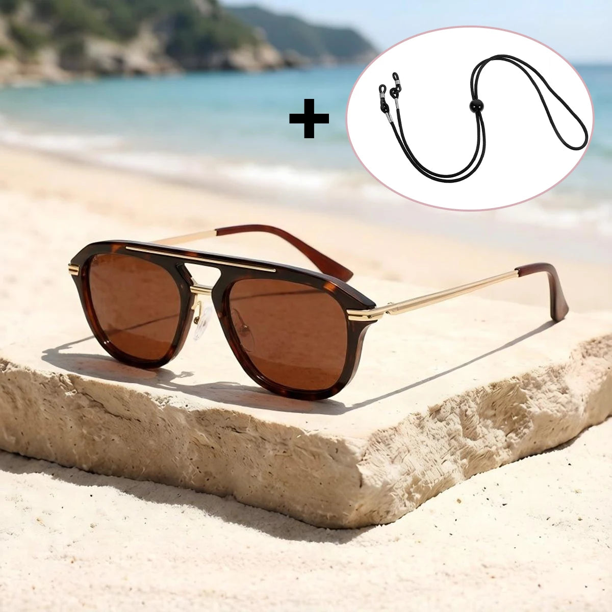 VOPHA Aviator Sunglasses UV400 Pilot Shades + Retainer Strap Aviator Sunglasses Qst Brown