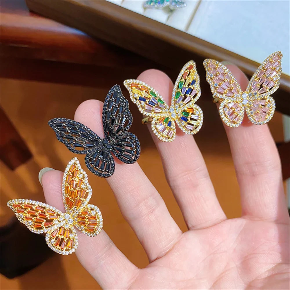 Colorful Butterfly Zircon Adjustable Ring – 12 Gem Colors Statement Ring Qme