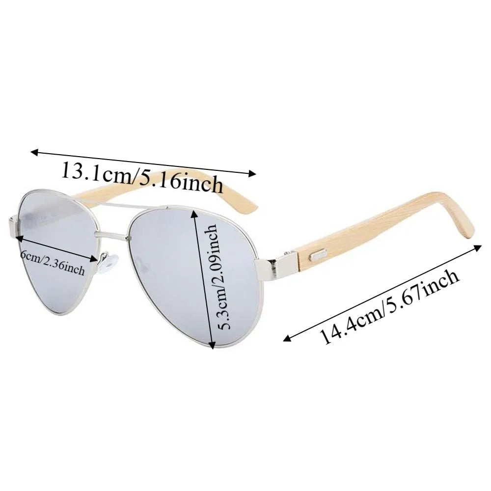 Bamboo Wood Temple Double Bridge Sunglasses | Metal Frame Fashion Sunglasses Qme
