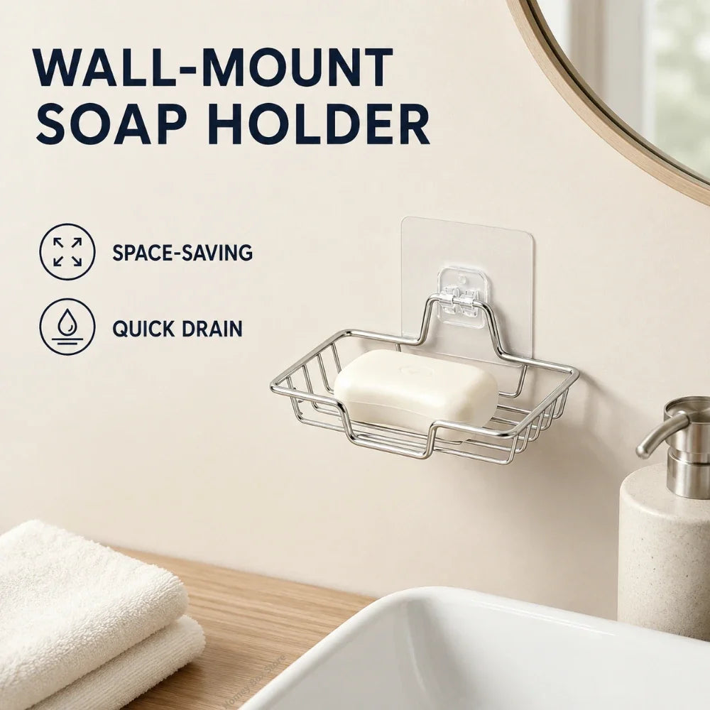 Self-Adhesive Stainless Steel Wall Mounted Soap Dish Drain Rack Wall Mounted Soap Dish Qme