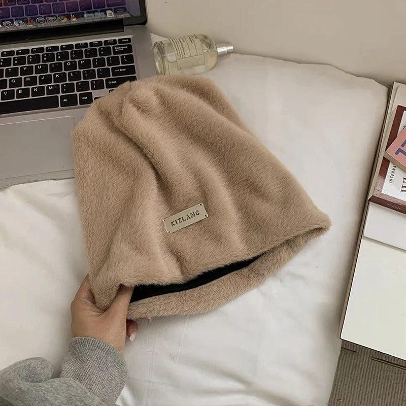 Women's Soft Fluffy Plush Hat – Warm Winter Beanie Winter Plush Hat Qst Khaki