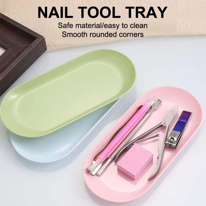 Oval Nail Art Storage Tray | Plastic Cosmetic Organizer Plate Nail Art Storage Tray Qme