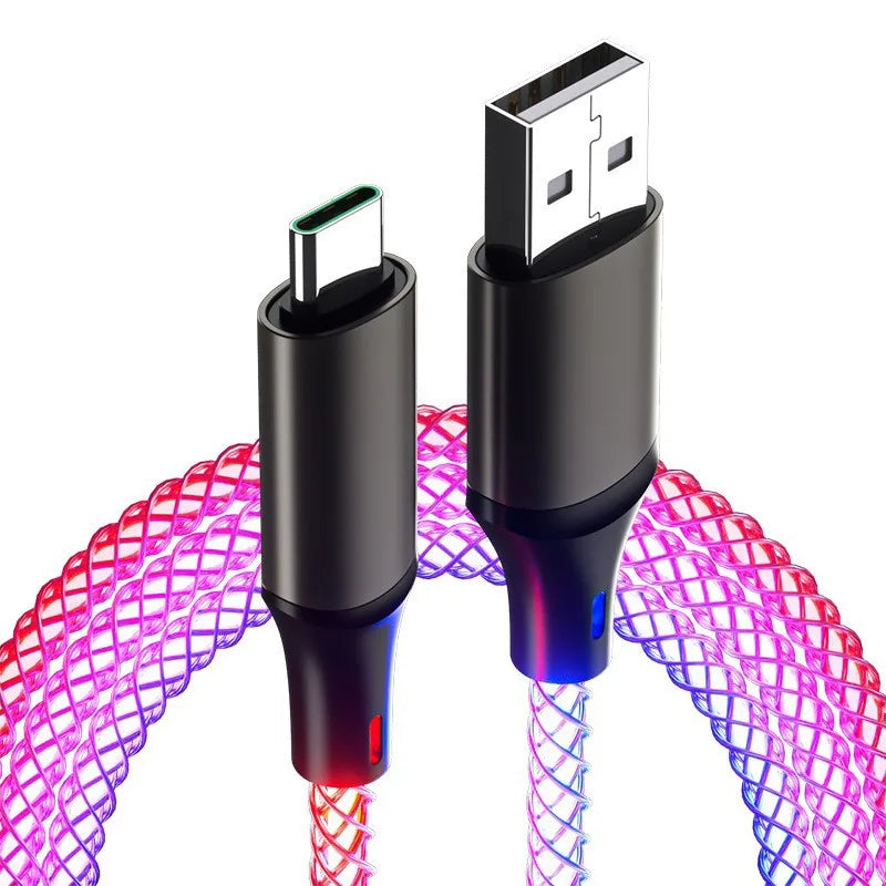 RGB LED Fast Charging Cable 66W – iPhone & Samsung LED Charging Cable Qme USB to Type-c 2M