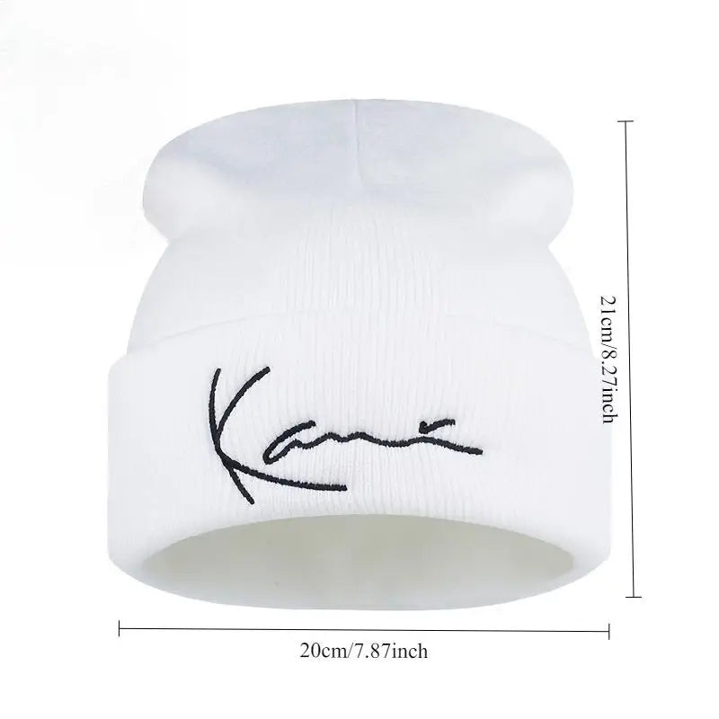Retro Embroidered Knit Beanie – Unisex Winter Hat Knit Beanie Hat Qst White