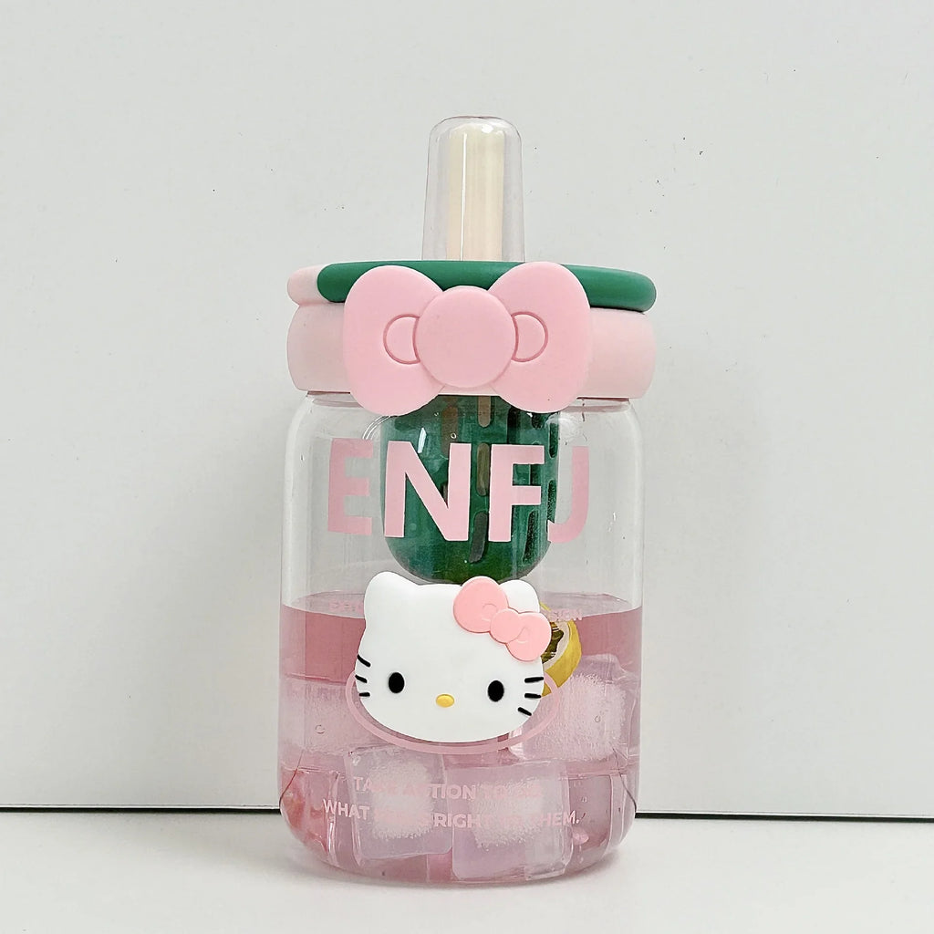 Hello Kitty Glass Cup with Straw & Tea Separator | Cute Office Cup Glass Tea Cup Qme 1 650ml