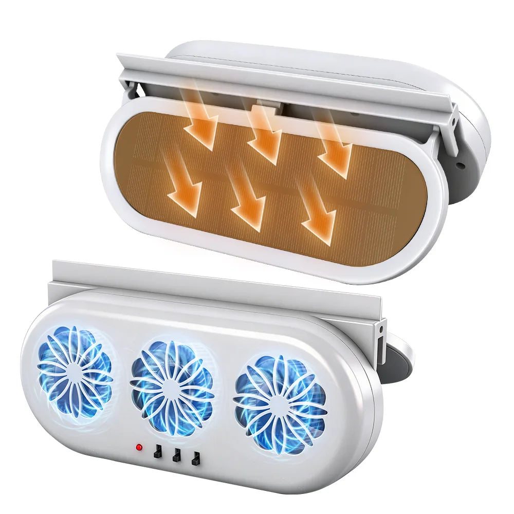 Solar Powered Car Exhaust Fan – 3-Motor Ventilation Cooling Car Ventilation Fan Qst