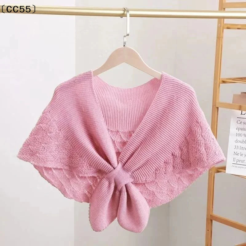 Women's Knitted Fishtail Shawl Fake Collar Wrap – Pink Knitted Shawl Wrap Qst