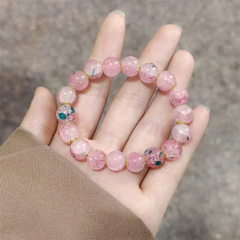 Cherry Blossom Gradient Glazed Glass Bracelet | 6 Colors Beaded Glass Bracelet Qme