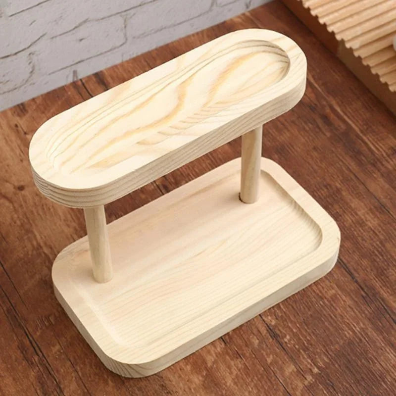 Wooden Double-Layer Tray Rack – Cosmetics & Jewelry Storage Desktop Storage Rack Qme Beige
