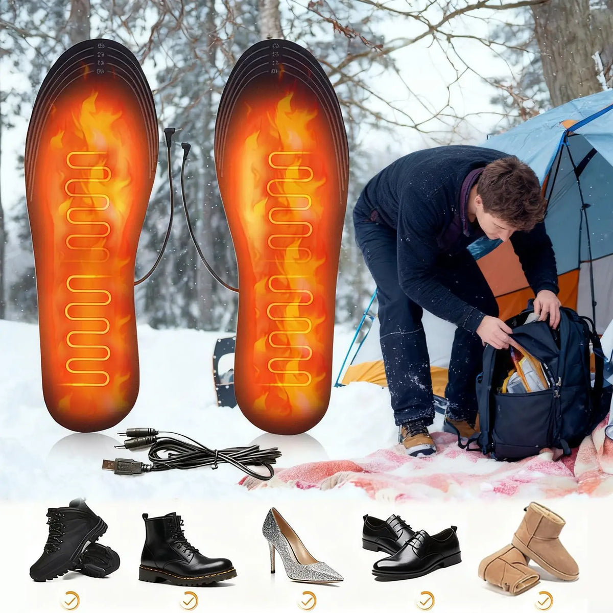 Electric Heated Insoles – Cuttable Breathable Foot Warming Pad Electric Heated Insoles Qme