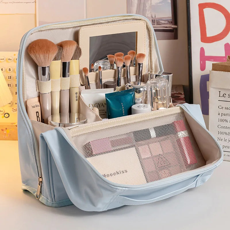 Women's Large Capacity Waterproof Travel Makeup Bag Cosmetic Travel Bag Qme Blue
