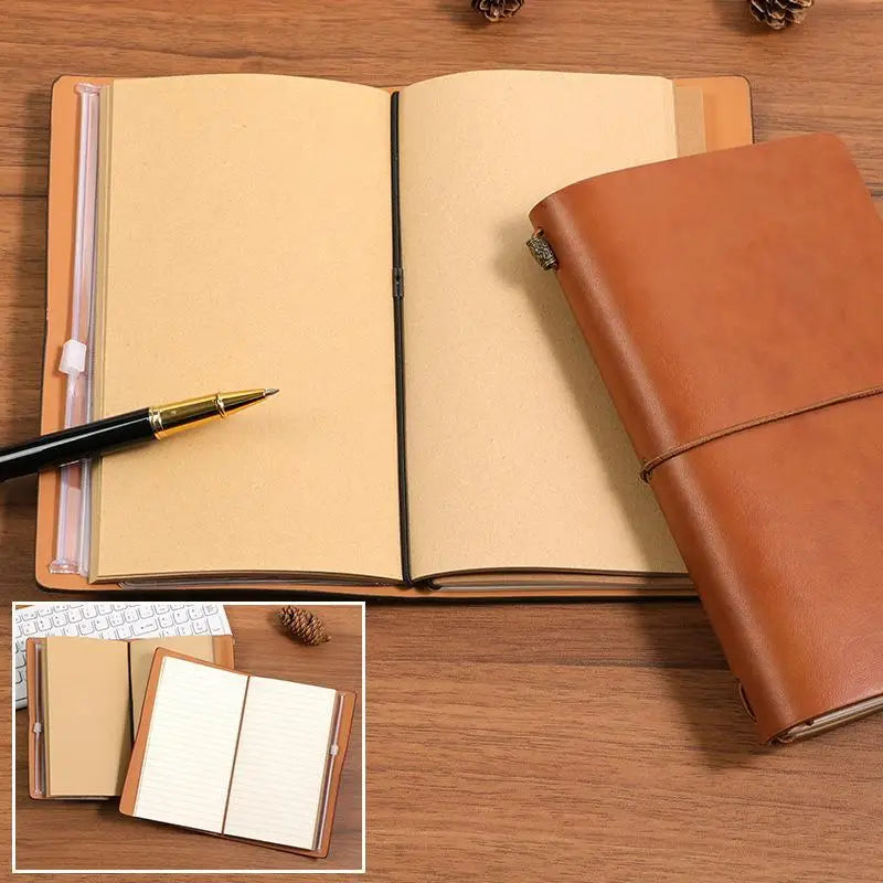 Vintage PU Leather Refillable Notebook – Soft Cover Loose Leaf Refillable Notebook Qme