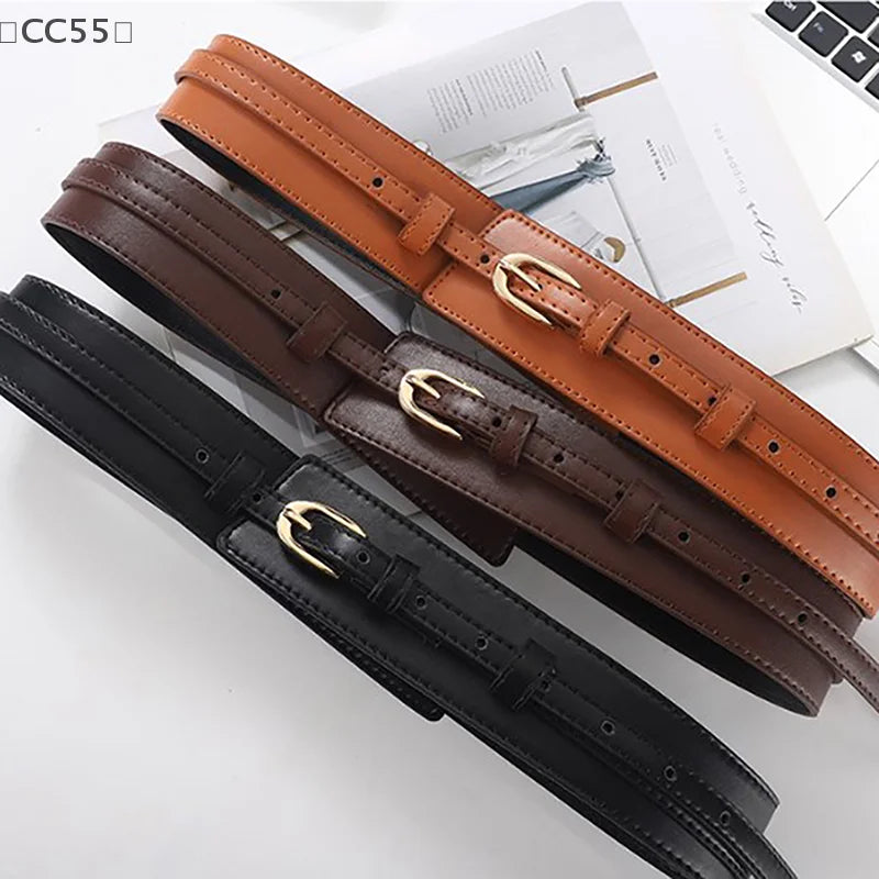 PU Leather Wide Waist Belt – Vintage Pin Buckle Girdle Women Wide Waist Belt Qst