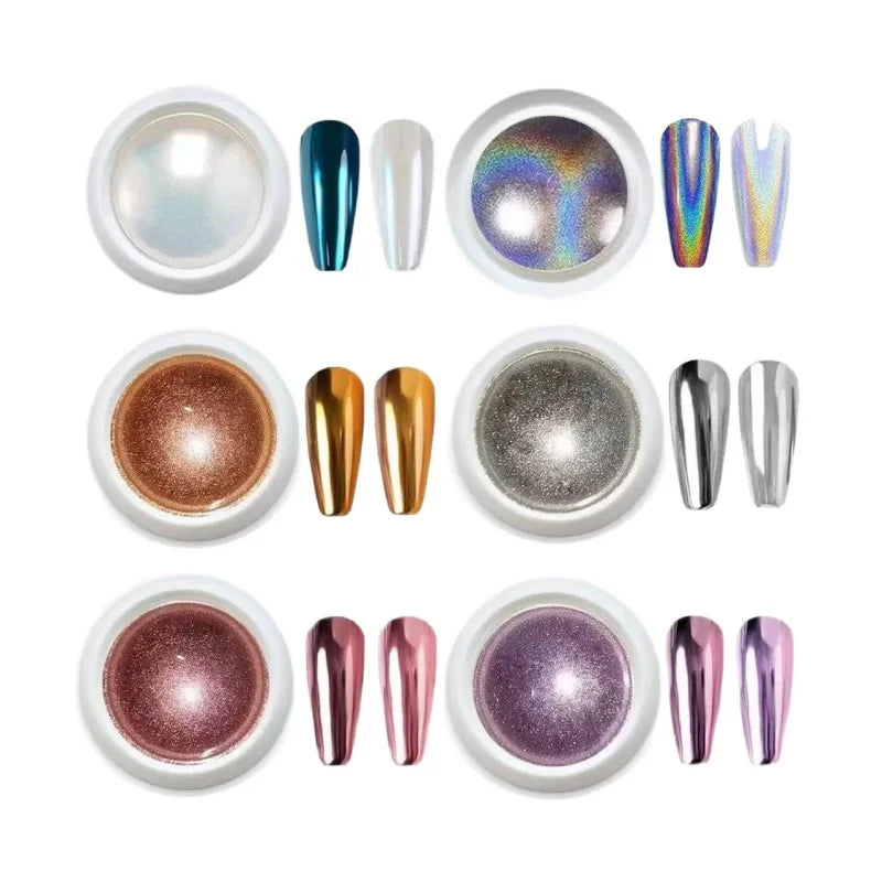 Moonlight Mirror Nail Chrome Powder – 6-Box Metallic Glitter Chrome Nail Powder Qme