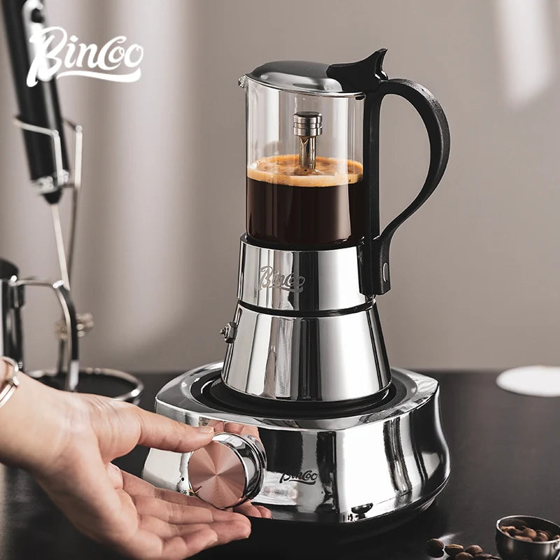 Bincoo Visual Glass Double Valve Moka Pot & Ceramic Base 220V Moka Pot Set Qst