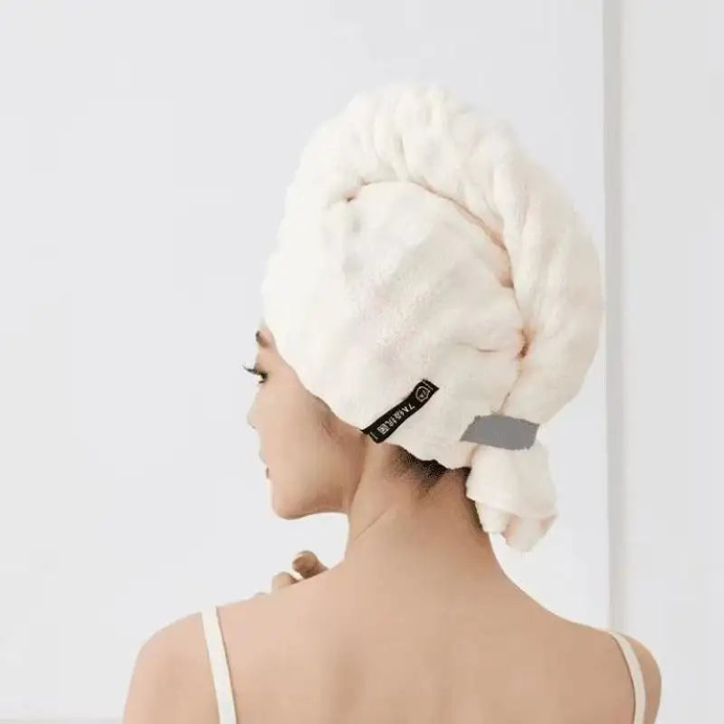 Super Absorbent Quick-Dry Hair Cap – Thickened Towel Wrap Hair Drying Cap Qst Beige