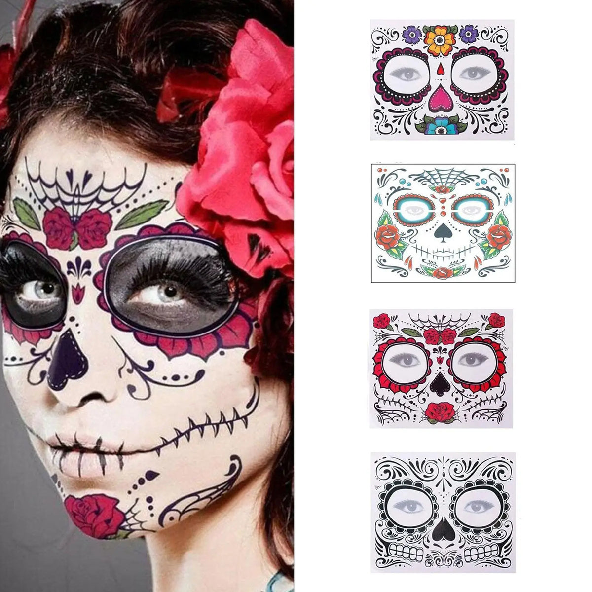 Day of the Dead Sugar Skull Temporary Face Tattoos – 13 Sheets Temporary Face Tattoos Qme
