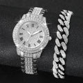 Women's Gold Rhinestone Watch Set – 2 Pcs Diamond Style Women's Watch Set Qme 2