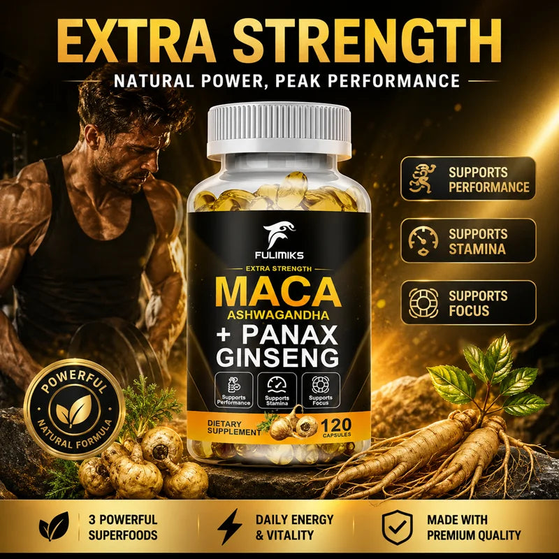 Fulimiks Maca Root Capsules – Ginseng & Ashwagandha 120ct Herbal Supplement Qst