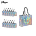 Silver Reusable Grocery Tote Organizer Bag | Qme Reusable Tote Bag Qme Silver Laser 5PCS 32X10X27CM