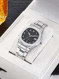 Retro Textured Dial Men's Calendar Wristwatch | Alloy Case Men's Wristwatch Qme black