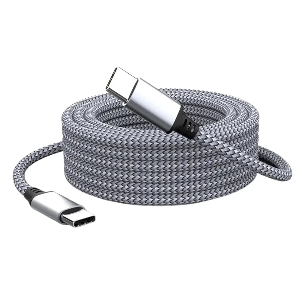 60W USB-C Fast Charging Cable Nylon Braided | 1M to 8M USB-C Charging Cable Qme Grey 2M