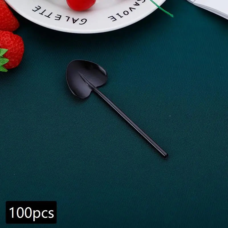 Heart Shape Disposable Dessert Spoons – Colorful Long Handle Disposable Dessert Spoons Qme A2