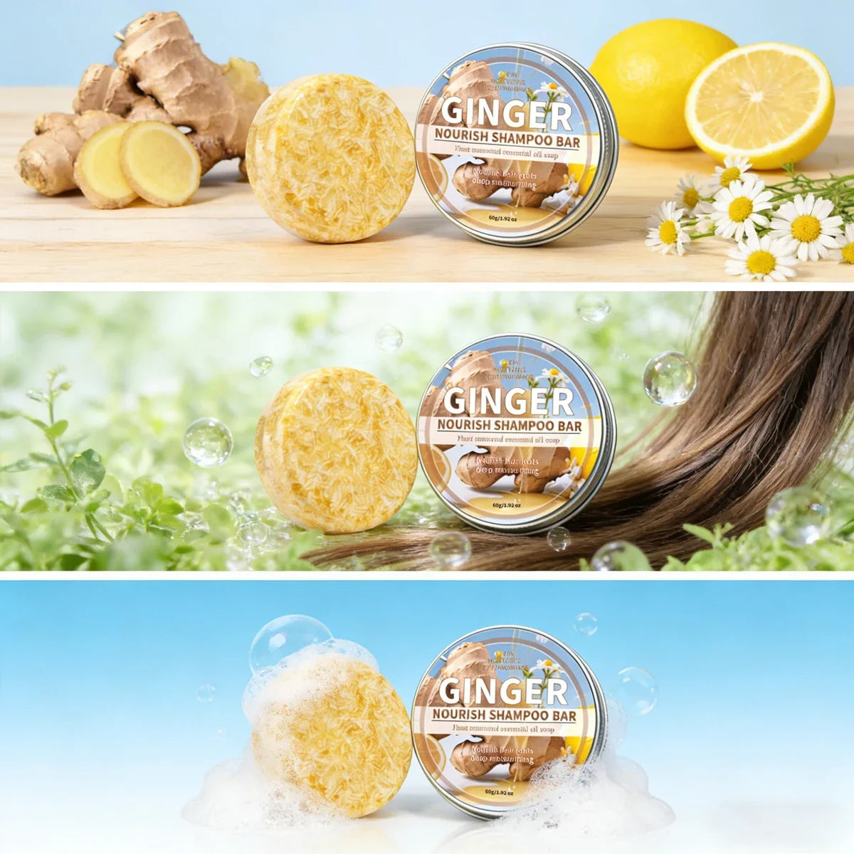 Ginger Essential Oil Shampoo Bar – Deep Plant Extract Hair Care Solid Shampoo Bar Qme
