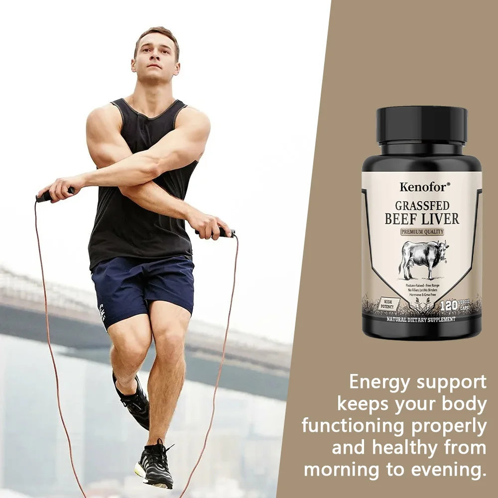 VITALXTRA Grass-Fed Beef Liver Capsules 120ct | Whole Food Liver Supplement Qst