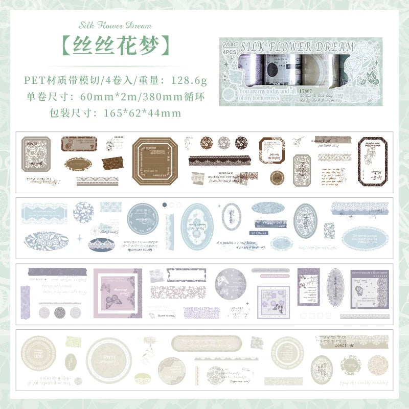 Cartoon Die Cut Label Tape 4 Rolls – Journal & Scrapbook Craft Decorative Craft Tape Qme A Die cutting Tape Set