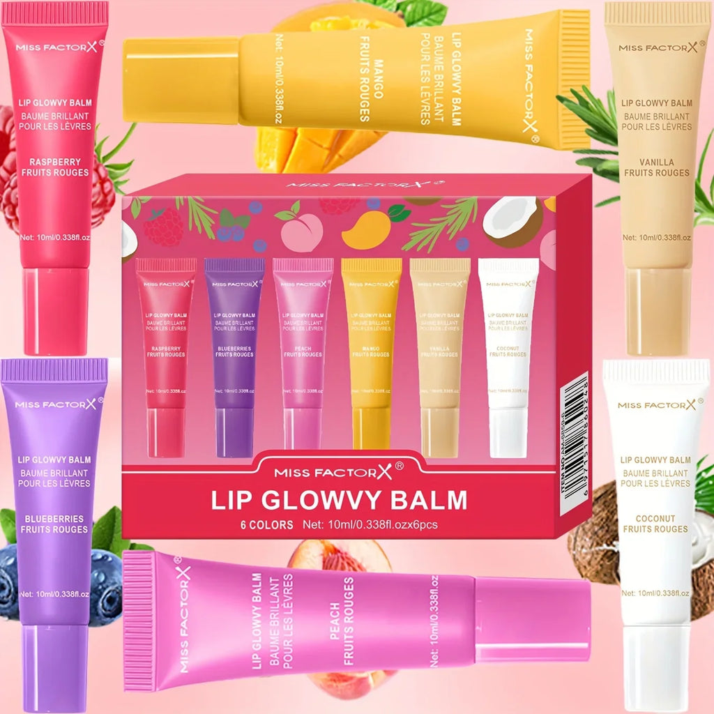 6-Piece Fruit Flavored Lip Gloss Set – Moisturizing Lip Oil Lip Gloss Set Qme