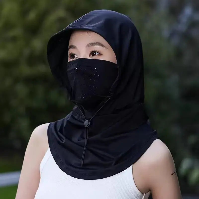 Anti-UV Ice Silk Sun Hat with Shawl – Breathable, Quick-Dry Sun Hat Qst Black