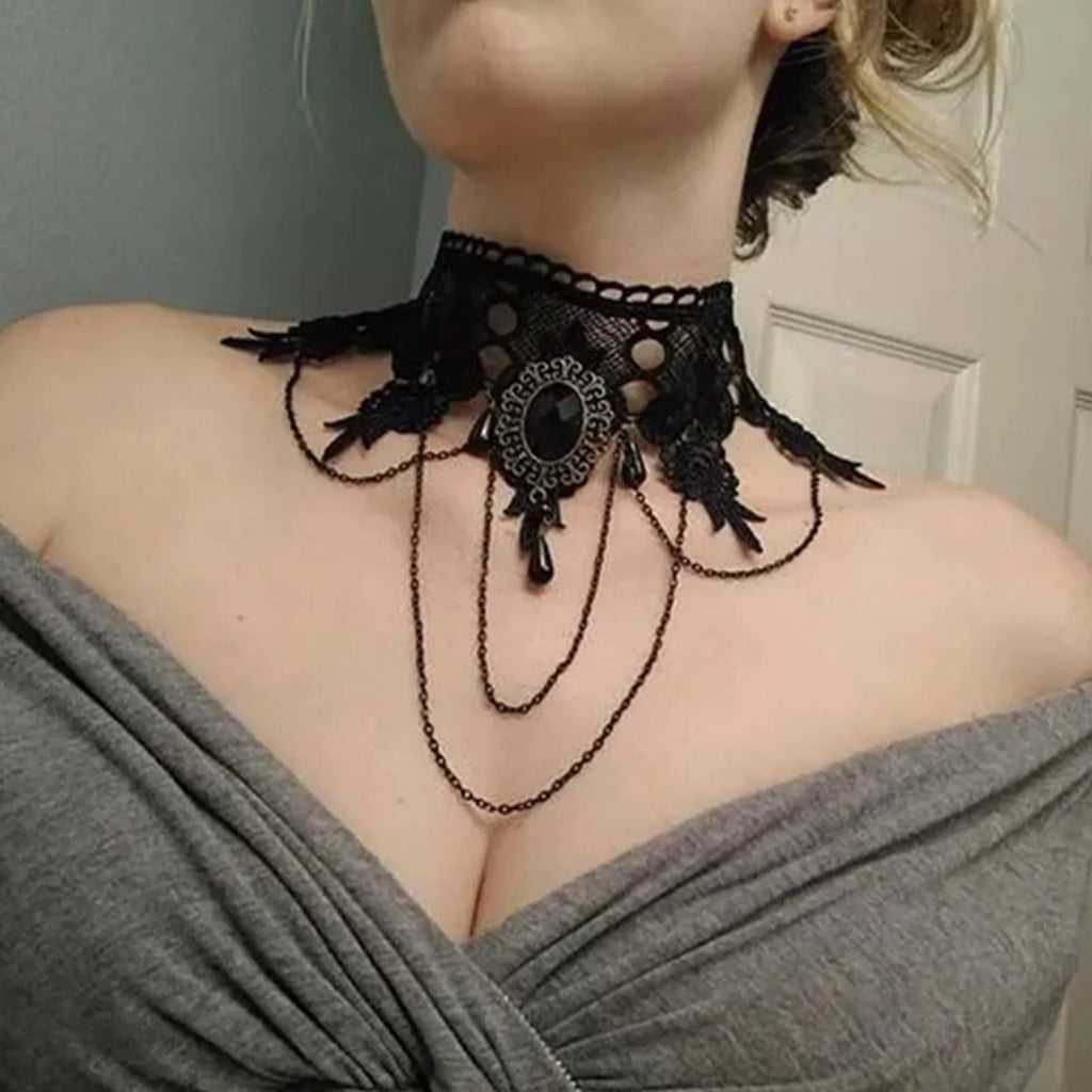 Punk Gothic Black Lace Neck Strap Choker Necklace Gothic Choker Necklace Qme