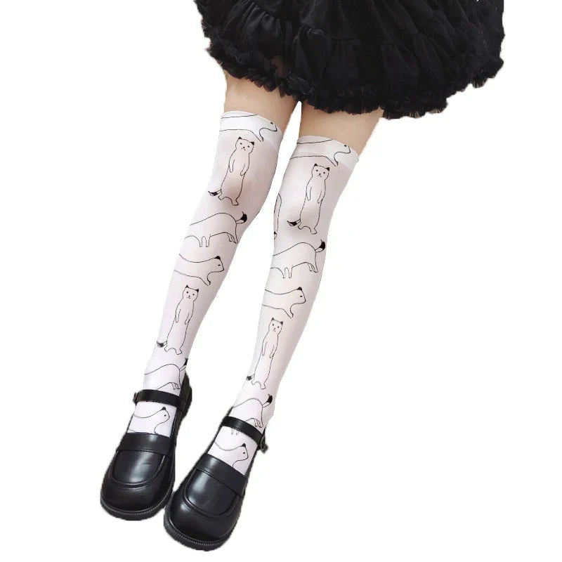 Anime Cat Claw Striped Halloween Thigh High Stockings – Women's Thigh High Stockings Qme style2 One Size
