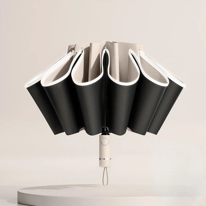 Windproof Reverse Folding UV Umbrella – Auto Open/Close Folding Umbrella Qst White