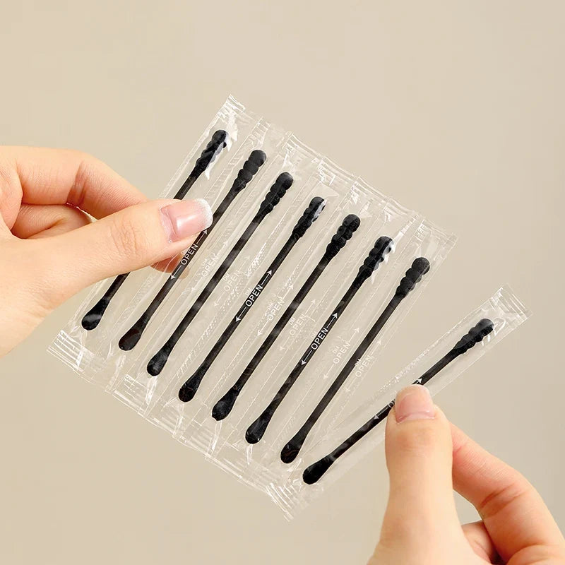 Black Double-Headed Cotton Swabs | Makeup & Ear Swabs 100pk Disposable Cotton Swabs Qme