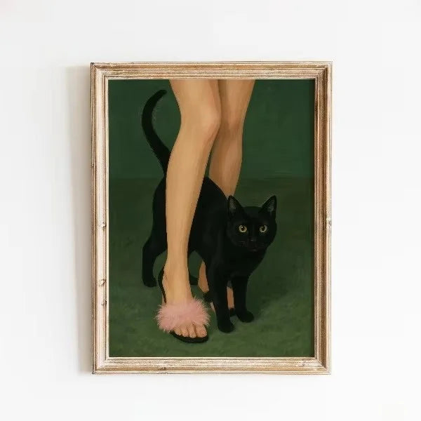 Peeping Black Cat Canvas Wall Art – Funny Minimalist Poster