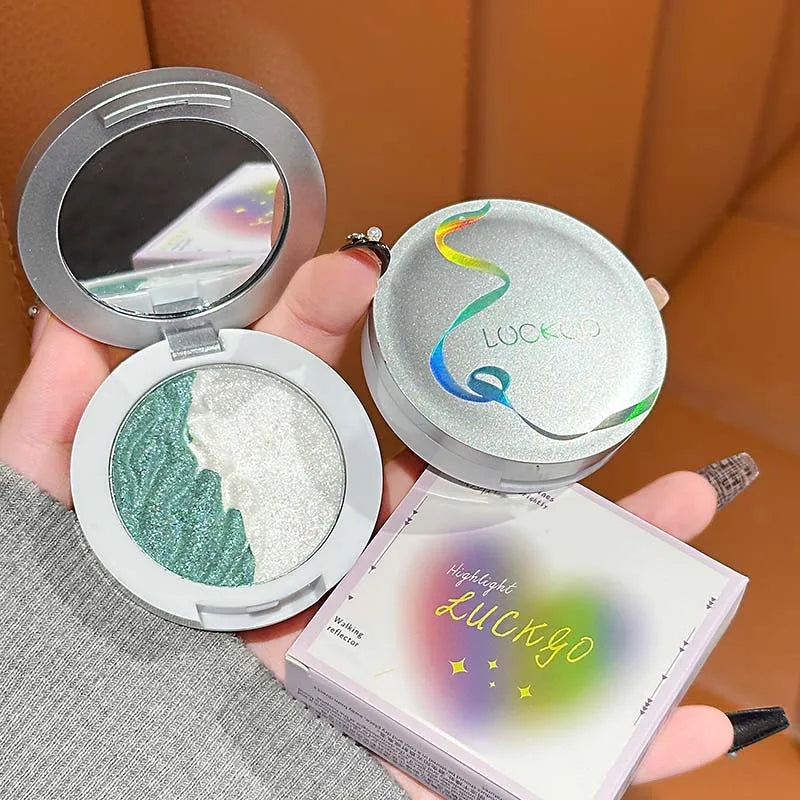 Qme 3-Color Two-Tone Glitter Highlighter Pressed Powder Highlighter Pressed Powder Qme