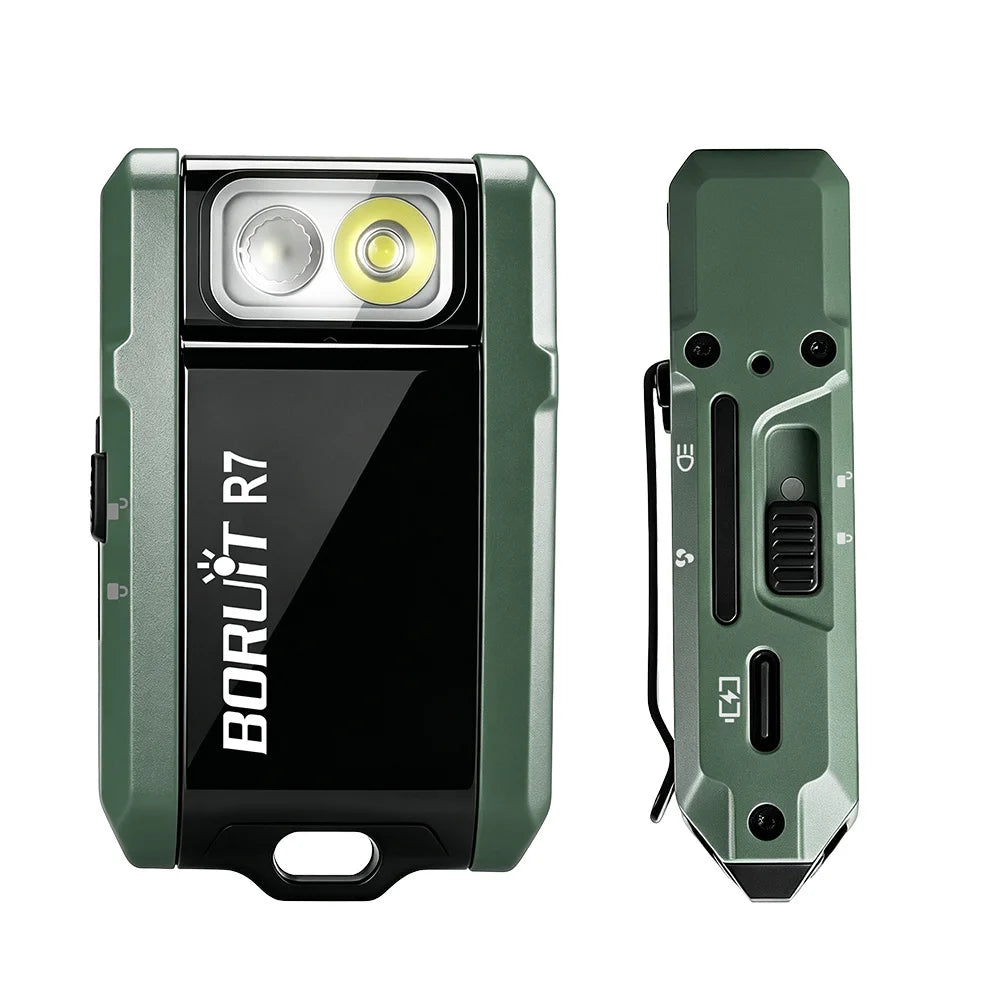 BORUiT R7 Mini Keychain Flashlight 800LM RGB LED Type-C Keychain Flashlight Qst Green Li-Polymer Battery