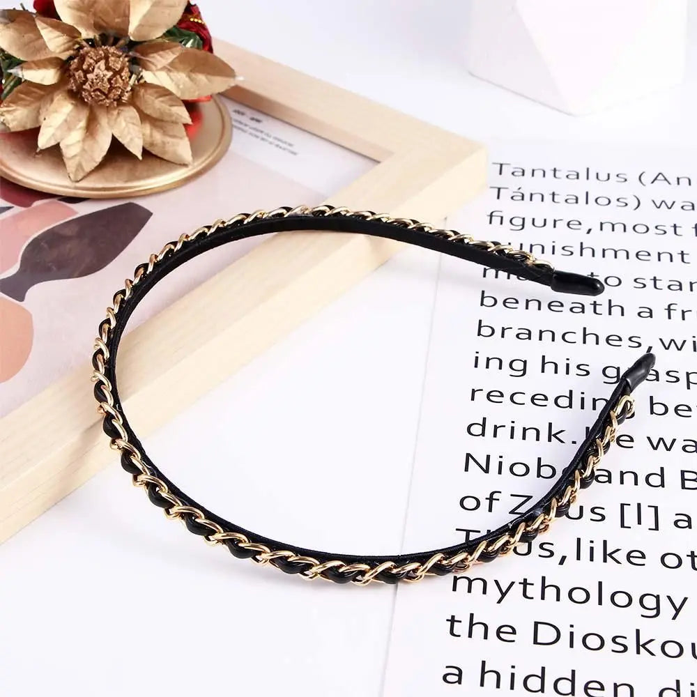 Women's Black Gold Punk Chain Headband | Hair Hoop Accessory Punk Chain Headband Qme