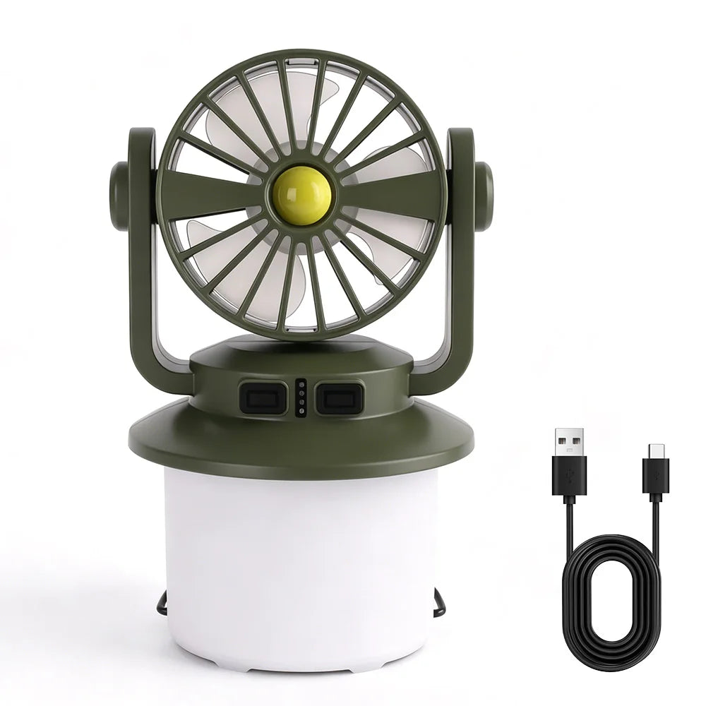 Portable Camping Fan Lantern – Solar & USB-C Rechargeable Camping Fan Lantern Qst Green green