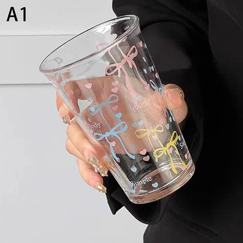 Cute Bow Glass Coffee Mug | Cartoon Striped Borosilicate Cup Glass Coffee Mug Qme A1